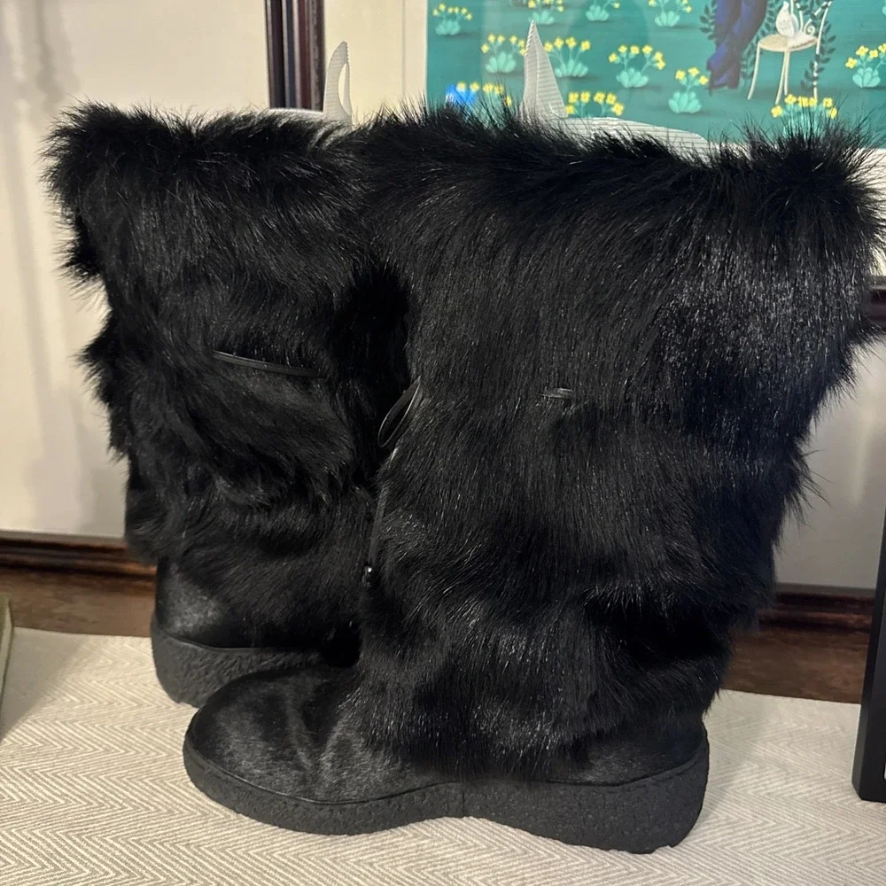 Regina Anna Black Goat Fur Water Repellent Boots Italy US 10 EU 41 Designer